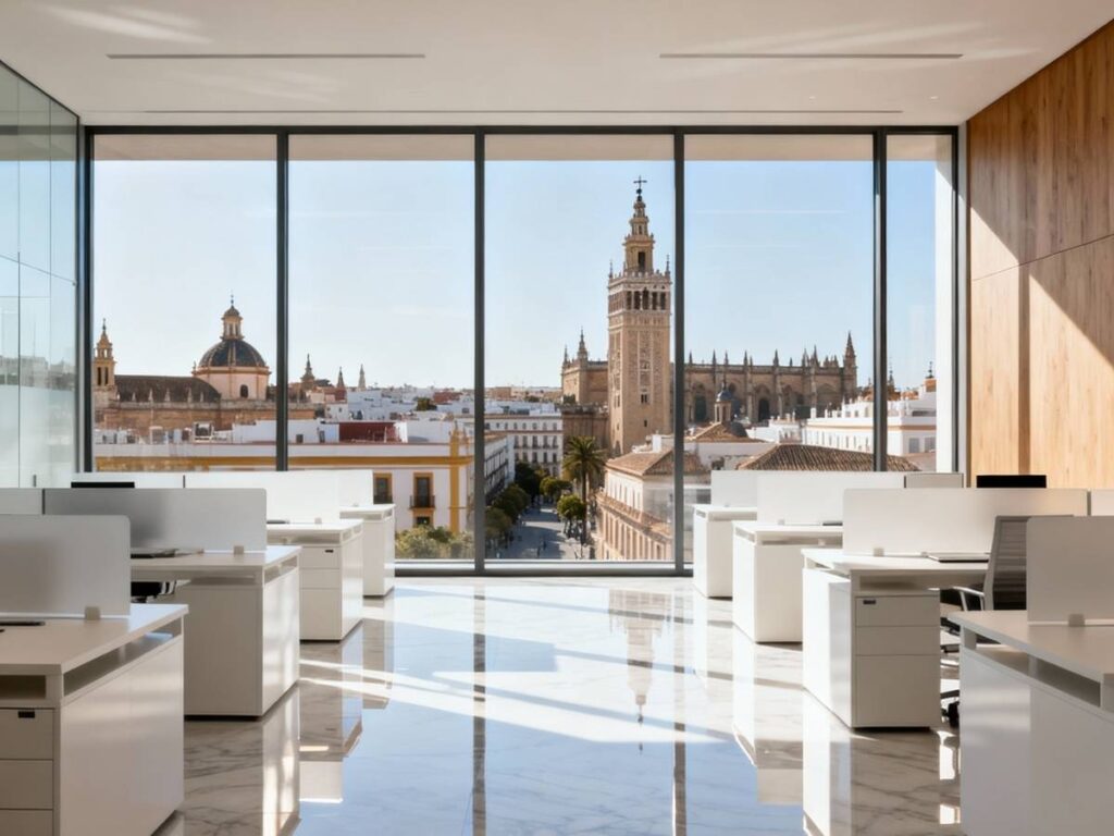 Limpieza de oficinas en Sevilla centro, Nervión y Triana, vistas desde la ventana de una oficina.
