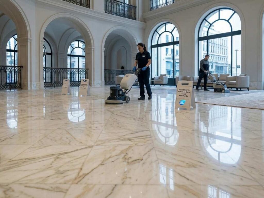 Recuperación del brillo del mármol en Hoteles. Sevilla Líder